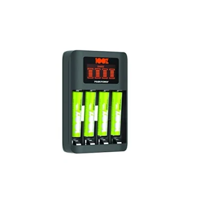 Abbildung von 100% PeakPower Premium Schnellladegerät AAA AA, NiMH Batterieladegerät mit Einzelschacht Ladung und LC Display, Akku Ladegerät 4 Akkus Batterien wiederaufladbar