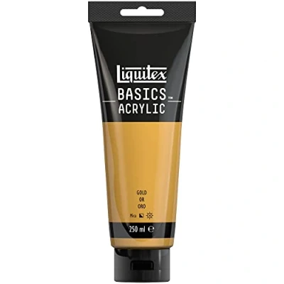 Abbildung von Liquitex 88700241 Basics Acrylfarbe, monopigmentierte Künstlerpigmente, lichtecht, mittlere Viskosität, Archivqualität, seidenglänzender Finish, 250ml Tube Gold