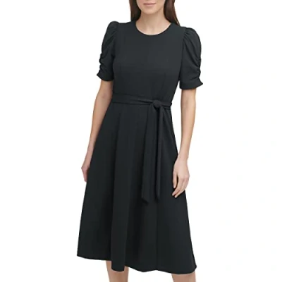 Abbildung von DKNY Ruched Sleeve MAXI Etuikleid, Damen, Größe: 46, Black