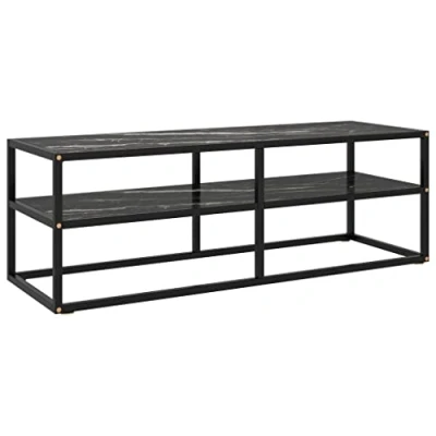 Abbildung von vidaXL TV Schrank Lowboard Möbel Tisch Board Sideboard Fernsehtisch Fernsehschrank HiFi Schwarz mit Schwarzer Marmor Optik Glas 120x40x40cm