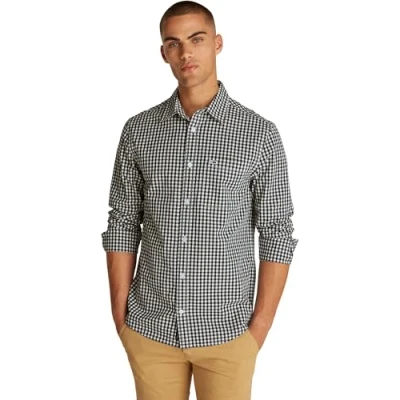 Abbildung von Tommy Jeans Herren Hemd Poplin Check Langarm, Schwarz (Black), XXL