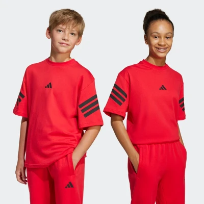 Abbildung von adidas Performance Future Icons 3 Stripes Junior Unisex Tshirt print für Kinder, Größe: 128, Pure ruby/black