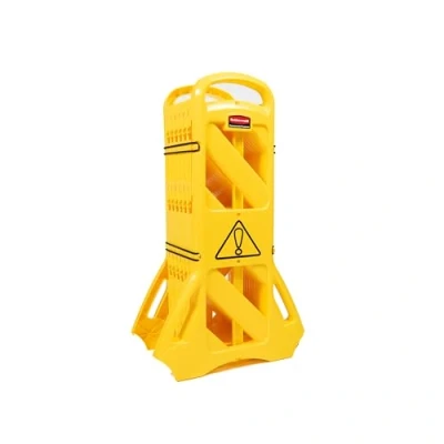 Abbildung von Rubbermaid Commercial Products FG9S1100YEL Mobiles Absperrungssystem zur Innenanwendung, portable, 16 Schilder, 4 m, Gelb