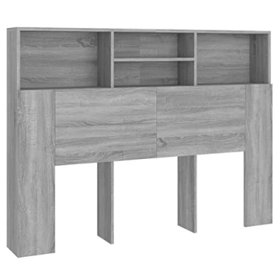 Abbildung von vidaXL Kopfteil mit Ablagen Regal Wand Bücherregal Betthaupt Bettkopfteil Schlafzimmer Grau Sonoma 140x19x103,5cm
