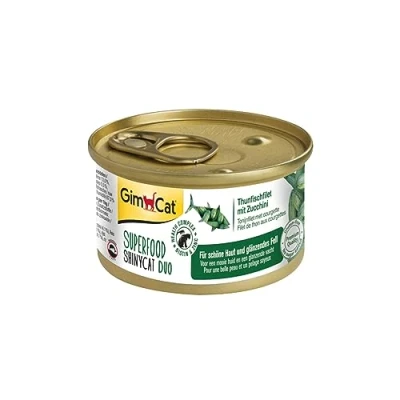 Abbildung von GimCat Superfood ShinyCat Duo Thunfisch mit Zucchini Katzenfutter saftigem Filet ohne Zuckerzusatz für ausgewachsene Katzen 24 Dosen (24 x 70 g)