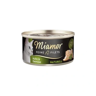 Abbildung von MIAMOR Feine Filets Naturelle Nassfutter für ausgewachsene Katzen mit Filetstückchen im eigenen Saft. Fettarmes Ergänzungsfutter in der Dose ohne künstliche Zusätze 24x80g Huhn &amp; Gemüse
