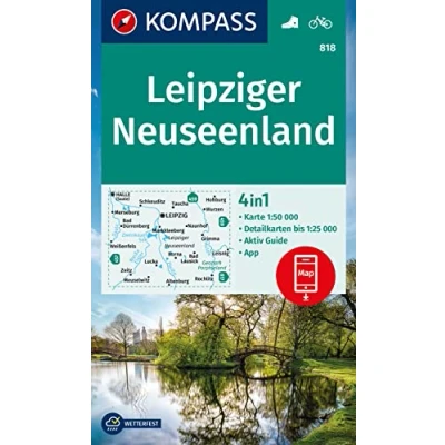Abbildung von KOMPASS Wanderkarte 818 Leipziger Neuseenland 1:50.000: 4in1 , mit Aktiv Guide und Detailkarten inklusive Karte zur offline Verwendung in der App. Fahrradfahren.