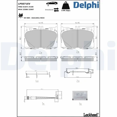 Abbildung von DELPHI LP5071EV Bremsbelagsatz mit Anti Quietsch Blech Zubehör MERCEDES BENZ: EQC