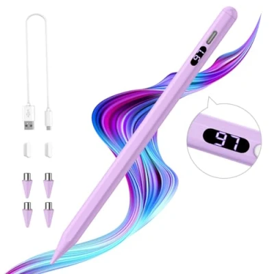 Abbildung von TiMOVO Stylus Stift für Touchscreens, Schnelle Aufladung Eingabestift Kompatibel mit Apple i Pad/i Phone/Android/iOS/Samsung/Xiaomi Tablets, iPad Leistungsanzeige Tablet Handy, Lila