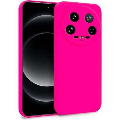 Abbildung von MyGadget Silikon Hülle kompatibel mit Xiaomi 14 Ultra Zweilagige Handyhülle Kameraschutz Cover Innenfutter &amp; außen Magenta Rot