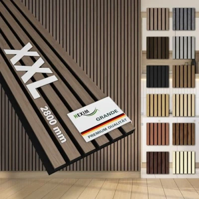Abbildung von HEXIM Lamellen Grande 280cm Akustikpanelee XXL Wandpaneele 21mm Schalldämmung Echtholzfurnier Akustikfilz Lamellenwand Braun (10 Paneele / 8,414m² American Walnut)