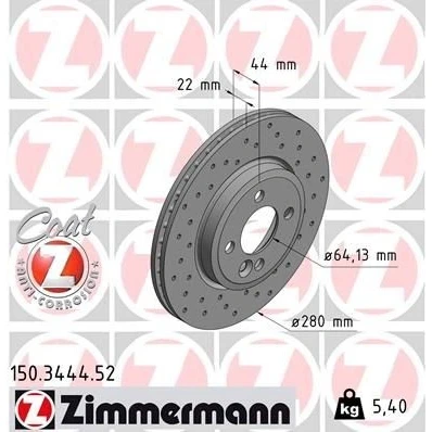 Abbildung von ZIMMERMANN SPORT COAT Z 150.3444.52 Bremsscheibe 280 22 5/4 4 100 innenbelüftet, gelocht beschichtet hochgekohlt MINI: Schrägheck, Clubman, Cabrio