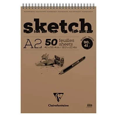 Abbildung von Clairefontaine 96601C Skizzenblock mit Doppelspirale Sketch Papier, Din A2, 42 x 59 cm, 50 Blatt, 90 g Packung, weiß