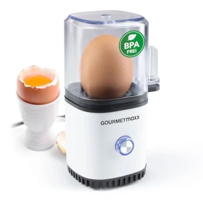 Abbildung von GOURMETmaxx Eierkocher für 1 Ei Egg Boiler mit Eierstecher im Messbecher Cooker 3 Härtegrade deinen Eierbecher Design klein spülmaschinenfeste Teile