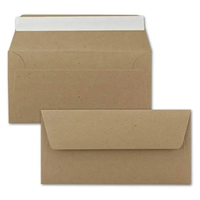 Abbildung von 75x Kraftpapier Umschläge DIN Lang Braun ÖKO Haftklebung selbstklebend 11 x 22 cm 120 g/m² Briefumschläge ohne Fenster aus Recycling PAPIER von NEUSER