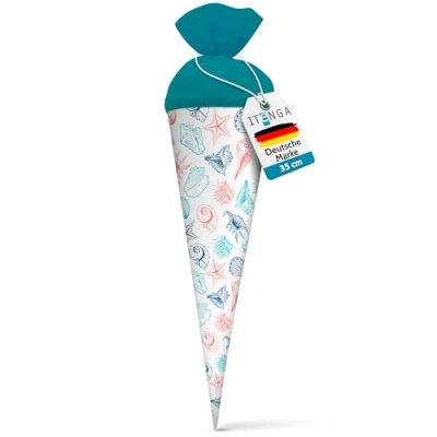 Abbildung von itenga Geschwisterschultüte 35 cm Tiere Pflanzen Muster Geschenkverpackung Schultüte Zuckertüte Filzverschluss Kinder Erwachsene (Muscheln)