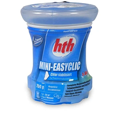 Abbildung von HTH Mini EASYCLIC 750 g Komplettpflege für 1 2 Monate Optimal Quick Up Frame Pools oder Stahlwandbecken Langzeitdesinfektion auf Chlorbasis zur Dauerchlorung Antialgen Wirkung und Klareffekt