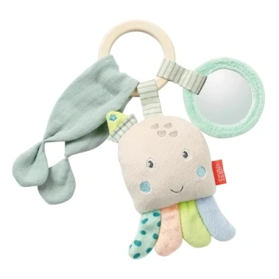 Abbildung von Fehn Holz Greifling Oktopus Babyspielzeug mit Holzring, Musselintuch, Rassel und Spiegel Kuscheltier zum Greifen &amp; Entdecken Motorikspielzeug für Babys Kleinkinder ab 0+ Monaten