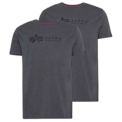Abbildung von Alpha Industries Herren Label T 2 Pack Shirt, Greyblack/Black, M (2er Pack)