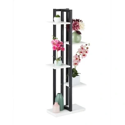 Abbildung von Relaxdays Pflanzenregal, Blumentreppe mit 5 Ablagen, HBT 117 x 43 22 cm, Stahl u. MDF, Blumenregal innen, schwarz weiß, Faserplatte