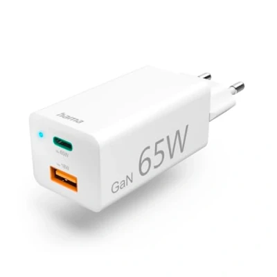 Abbildung von Hama Schnellladegerät, GaN, 1x USB C PD, A QC, Mini Ladegerät, 65 W, Weiß