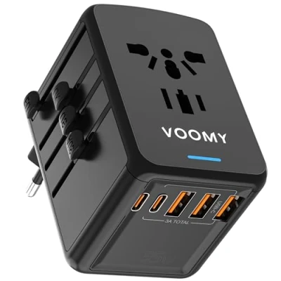 Abbildung von Voomy Travel Y30 35W Universal Reisestecker für weltweit 190+ Länder USB Reiseadapter A,B,C,E,F,G,I,J,N,L,N zu mit US/EU/AU/UK Steckern deckt über 170 ab