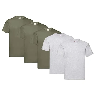 Abbildung von Fruit of the Loom Herren Original T. T Shirt, 3Olive 2Grau, XXL (5er Pack) + 1HL Kauf Notizblock