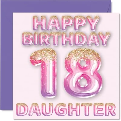 Abbildung von Geburtstagskarte zum 18. Geburtstag für Tochter rosa &amp; lila Glitzerballons Happy Birthday Karten 18 Jahre alte von Mama Papa Eltern, 145 mm x Geburtstagsgrußkarten Geschenk