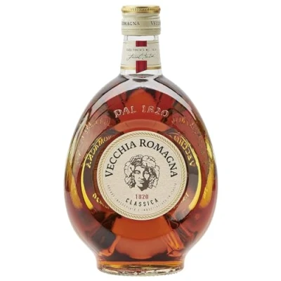 Abbildung von Vecchia Romagna Classica 70cl Brandy in Eichenholzfässern gereift, frischer und feiner Geschmack. 37,2% vol.