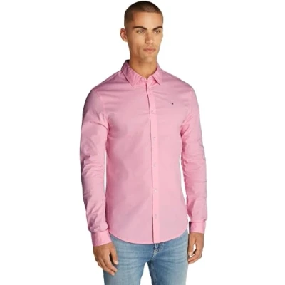 Abbildung von Tommy Jeans Herren Hemd Original Stretch Shirt Slim Fit, Rosa (Pink Sugar), S