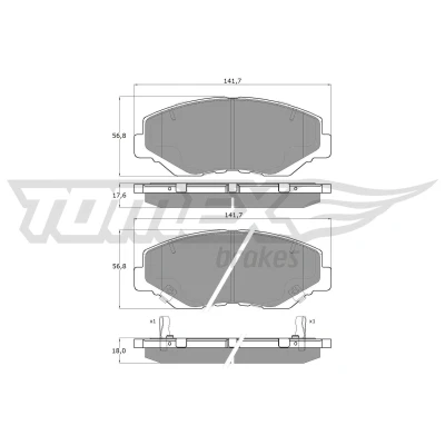 Abbildung von TOMEX brakes TX 15 58 Bremsbelagsatz Vorderachse mit akustischer Verschleißwarnung HONDA: CR V 4, CIVIC 10 Schragheck, Accord 7 Limousine