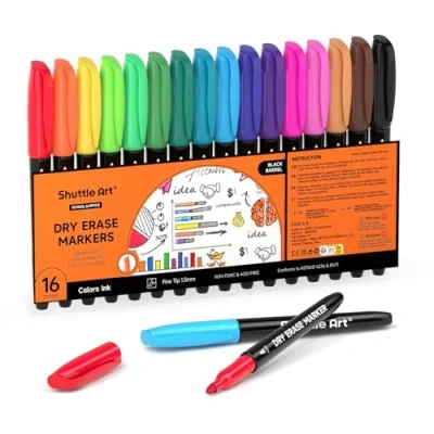 Abbildung von Shuttle Art Whiteboard Marker, 16 Farben Marker Set, Stifte Set mit feiner Spitze, abwischbar, schnelltrocknend, für Schreiben auf Whiteboards, Spiegel, Kalender, Schreibtafel