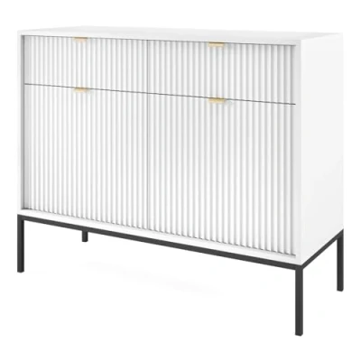 Abbildung von Selsey Vellore Sideboard Kommode 2 türig mit Schubladen, Weiß geriffelten Fronten, 104 cm