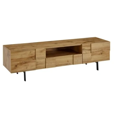 Abbildung von FINEBUY Lowboard FB77754 (Holz Eiche Dekor 160x46x43 cm mit zwei Türen), TV Kommode Hoch, Schrank Modern, Fernsehtisch
