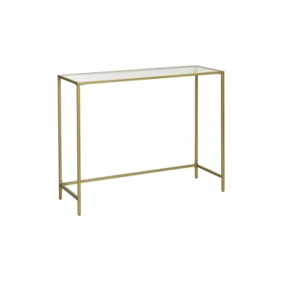 Abbildung von VBChome Konsolentisch 100x35x80 cm Gold Eingangsmöbel Glas Metallrahmen Hartglas Wohnzimmer Schlafzimmer Beistelltisch Verstellbare Füße Aufbewahrungsregal