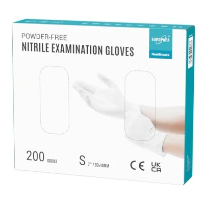 Abbildung von EUROPAPA® 200x Einweghandschuhe Nitrilhandschuhe puderfrei Untersuchungshandschuhe EN455 EN374 latexfrei Einmalhandschuhe Handschuhe in Gr. S, M, L &amp; XL verfügbar (S, Weiß)