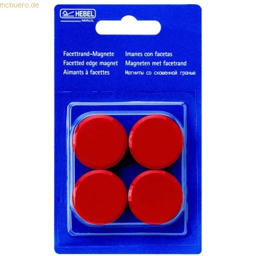 Abbildung von MAUL Facetterand Magnete (4 Stück) MAULpro Ø 29mm Mini aus Kunststoff Starke für Whiteboard und Magnettafel ideal Büro, Homeoffice Werkstatt Rot