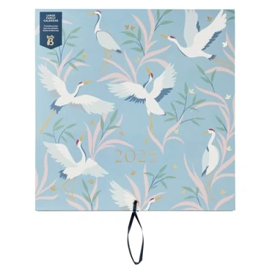Abbildung von Busy B Großer Familien Wandkalender 2025 Blaue Vögel Design mit 5 Spalten &amp; Aufbewahrungstaschen Monatskalender für vielbeschäftigte farbcodierten Stickern 30,5 x cm