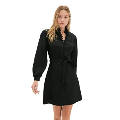 Abbildung von TRENDYOL Damen Mini Wrapover Regular Dress, Schwarz, 36 EU