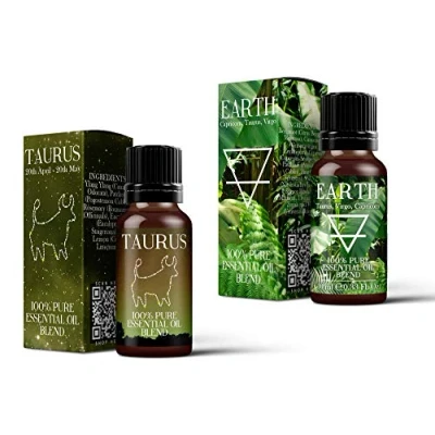 Abbildung von Mystix London Erdelement &amp; Stier Sternzeichen Mischung aus ätherischen Ölen Astrologie, Doppelpack (2 x 10 ml) für Diffusoren, Aromatherapie und Massage Mischungen