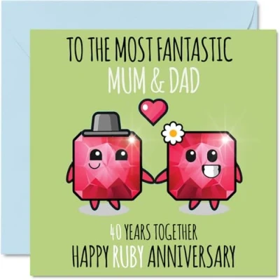 Abbildung von Stuff4 Süße Rubin Jubiläumskarte für Mama und Papa 40 Jahre zusammen Glückwunschkarten zum 40. Hochzeitstag Mutter, 145 mm x mm, Grußkarten Jahrestag