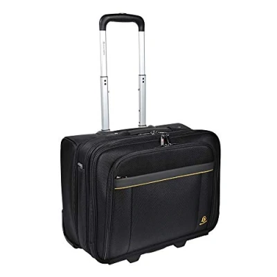 Abbildung von Exacompta 18534E Premium Reisetasche Exatrolley mit 4 Hauptfächern vielen Innentaschen 2 USB Anschlüsse und ausziehbarem Trollygriff wasserabweisend ideal für Privat Geschäftsreisen, schwarz