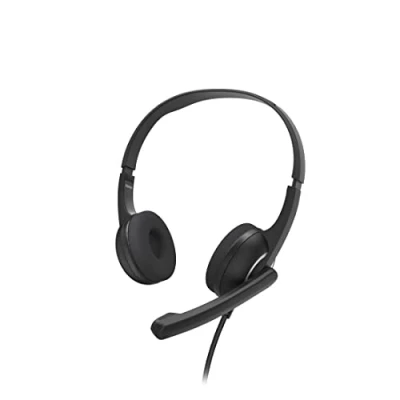 Abbildung von Hama Headset mit Mikrofon (kabelgebundene Kopfhörer USB A Anschluss, Aux, Stereo Headphones Kabel, On Ear PC Mikrofonarm und Neckband, 2m Audiokabel) schwarz