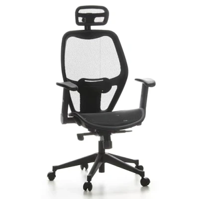 Abbildung von hjh OFFICE 653000 Profi Bürostuhl AIR Port Netz Schwarz Drehstuhl mit Lordosenstütze, Armlehnen klappbar &amp; verstellbar