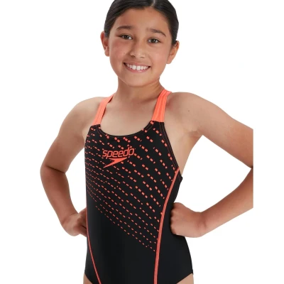 Abbildung von Speedo Medley LOGO Medialist Badeanzug für Kinder, Größe: 128, black/siren red
