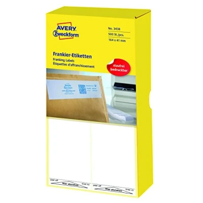 Abbildung von AVERY Zweckform 3438 Frankier Etiketten (Papier matt, 500 Etiketten, 168 x 44 mm) 1 Pack weiß