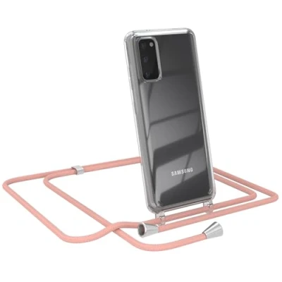Abbildung von EAZY CASE Smartphone Necklace kompatibel mit Samsung Galaxy S20 / 5G, Tasche Kette Schultertasche Crossbody Bag, Handyhülle zum Umhängeband Kordel in Alt Rosa Endstücken Silber