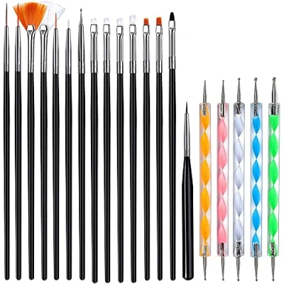 Abbildung von ANCLLO 15 teiliges Nagelkunst Pinsel Set, Nagelmalpinsel, Stift mit 5 Punktierungswerkzeugen，Nail Art Dotting Punktierung Zeichnung Pinsel，für DIY Nail Design, für professionelle Nageldesigner