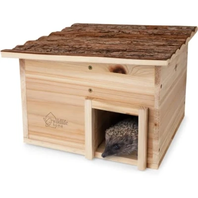 Abbildung von wildlife home Igelhaus Winterfest aus Holz mit Boden &amp; wetterfestem Rindendach I Igelfutterhaus Katzensicher Igel Winterquartier für den Garten