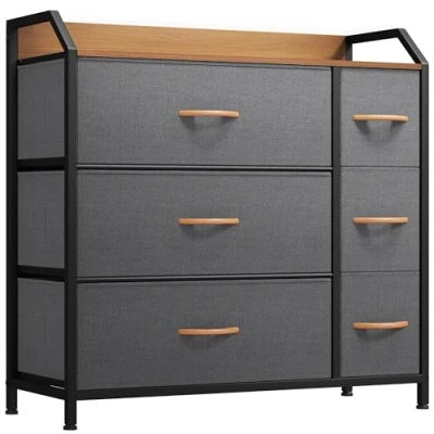 Abbildung von YITAHOME Kommode, 6 Stoffschubladen mit Griffen, Aufbewahrungsschrank, Schubladenschrank, Schrank, Metallgestell, stoffkommode für Schlafzimmer, Wohnzimmer, Flur, Büro, Dunkelgrau